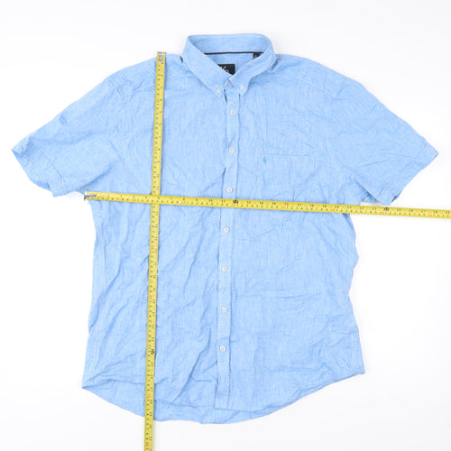 King's Road Men's Blue XL 43-44" Button-Up Linen Cotton Shirt