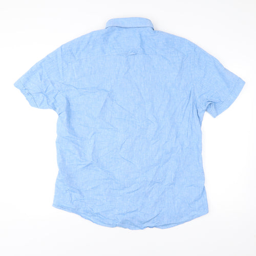 King's Road Men's Blue XL 43-44" Button-Up Linen Cotton Shirt