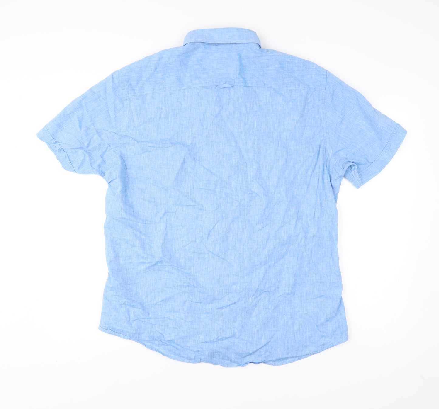 King's Road Men's Blue XL 43-44" Button-Up Linen Cotton Shirt