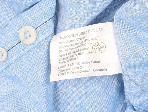 King's Road Men's Blue XL 43-44" Button-Up Linen Cotton Shirt