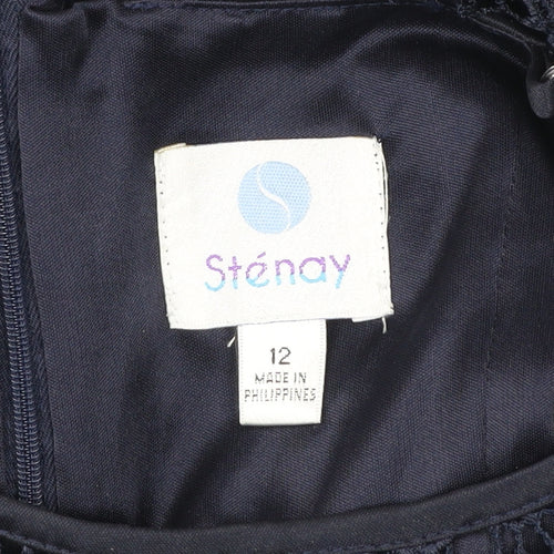 Stenay Women Blue Lace Sheath Cocktail Dress Size 12