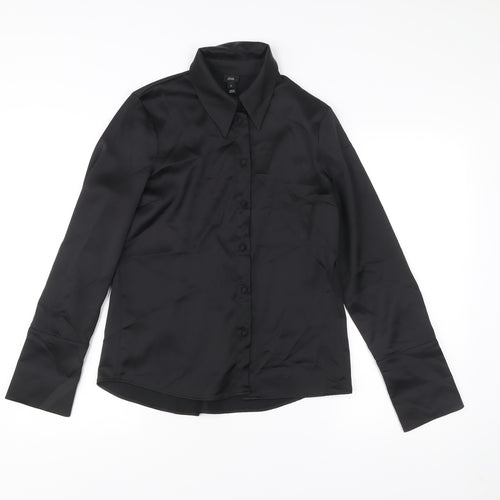 River Island Women’s Black Button-Up Long Sleeve Shirt Size 8 Polyester Workwear