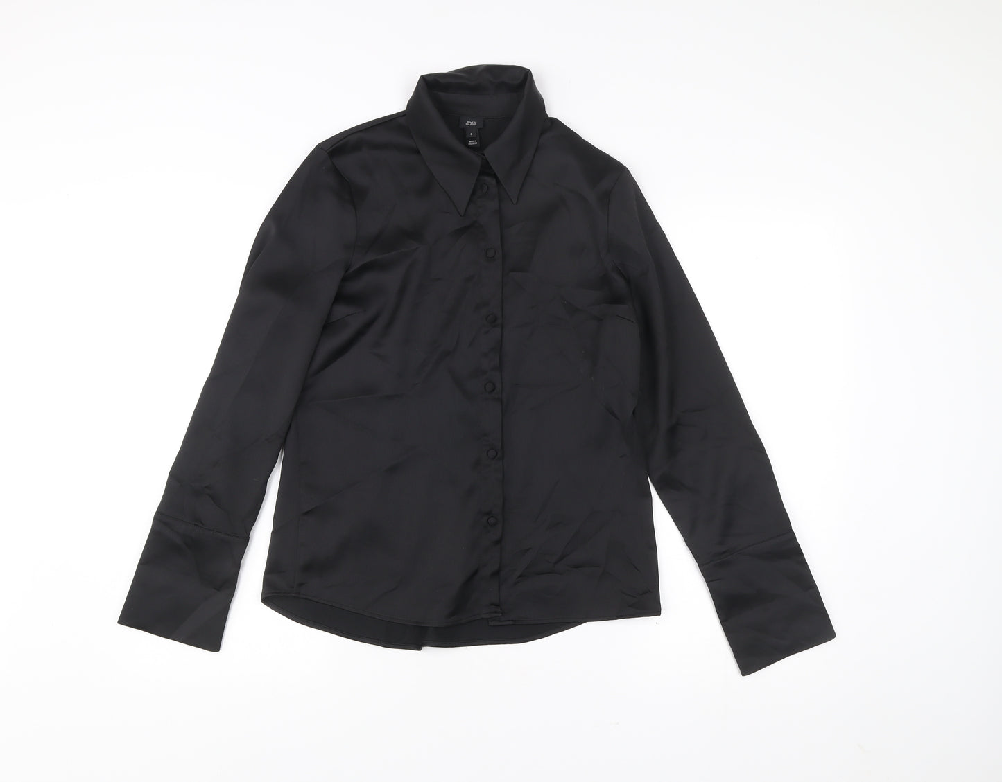 River Island Women’s Black Button-Up Long Sleeve Shirt Size 8 Polyester Workwear