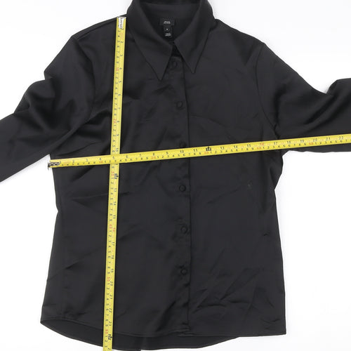 River Island Women’s Black Button-Up Long Sleeve Shirt Size 8 Polyester Workwear