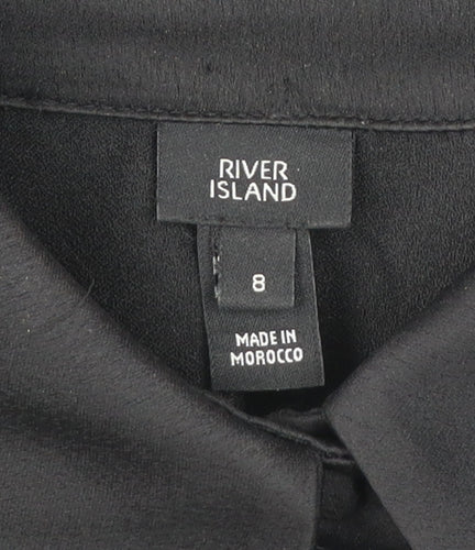 River Island Women’s Black Button-Up Long Sleeve Shirt Size 8 Polyester Workwear