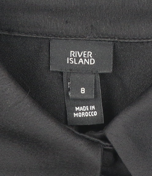 River Island Women’s Black Button-Up Long Sleeve Shirt Size 8 Polyester Workwear