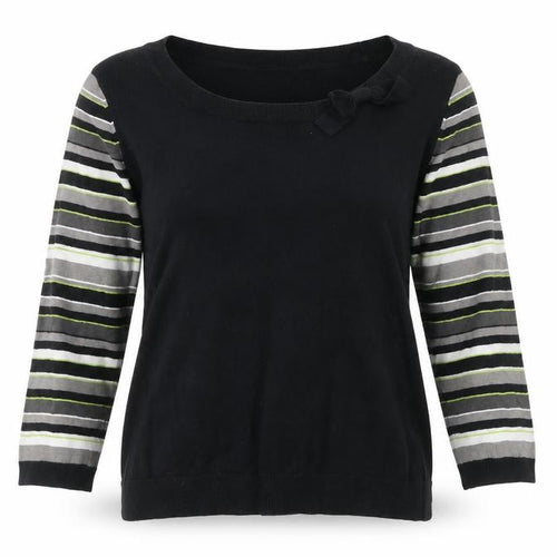 Laura Ashley Women’s Black Striped Jumper UK 12 Scoop Neck Pullover