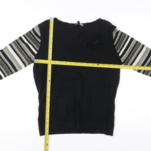 Laura Ashley Women’s Black Striped Jumper UK 12 Scoop Neck Pullover