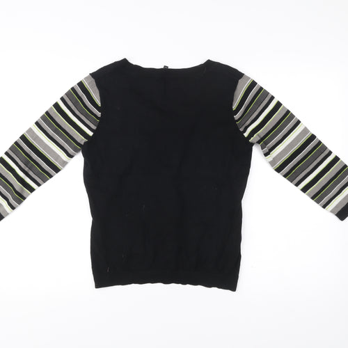 Laura Ashley Women’s Black Striped Jumper UK 12 Scoop Neck Pullover