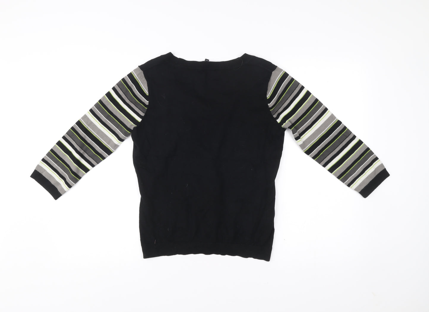 Laura Ashley Women’s Black Striped Jumper UK 12 Scoop Neck Pullover