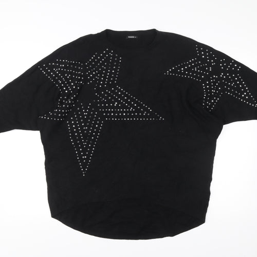 Roman Women’s Black Studded Star Jumper M Crew Neck Long Sleeve Knit