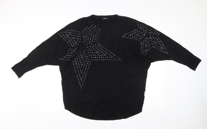 Roman Women’s Black Studded Star Jumper M Crew Neck Long Sleeve Knit