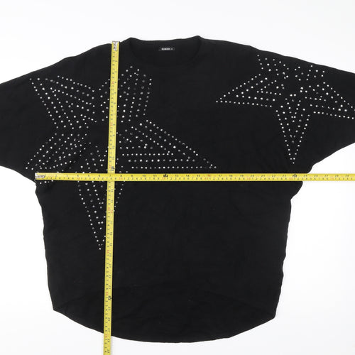 Roman Women’s Black Studded Star Jumper M Crew Neck Long Sleeve Knit