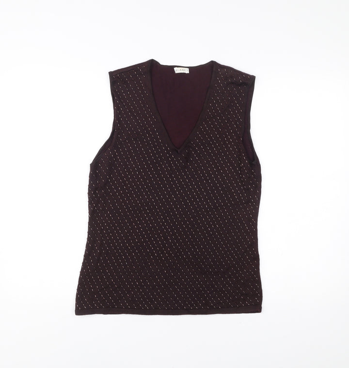 Planet Womens Brown Sleeveless Knit Tank Top Size L V-Neck