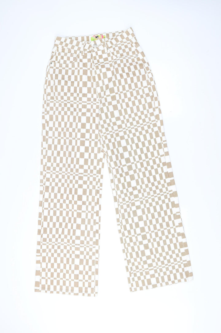 Twik Women’s Beige Check Straight Jeans Size 8 Regular Fit