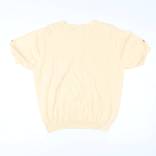 Tabi International Womens Beige L Embroidered Floral Cotton Knit T-Shirt
