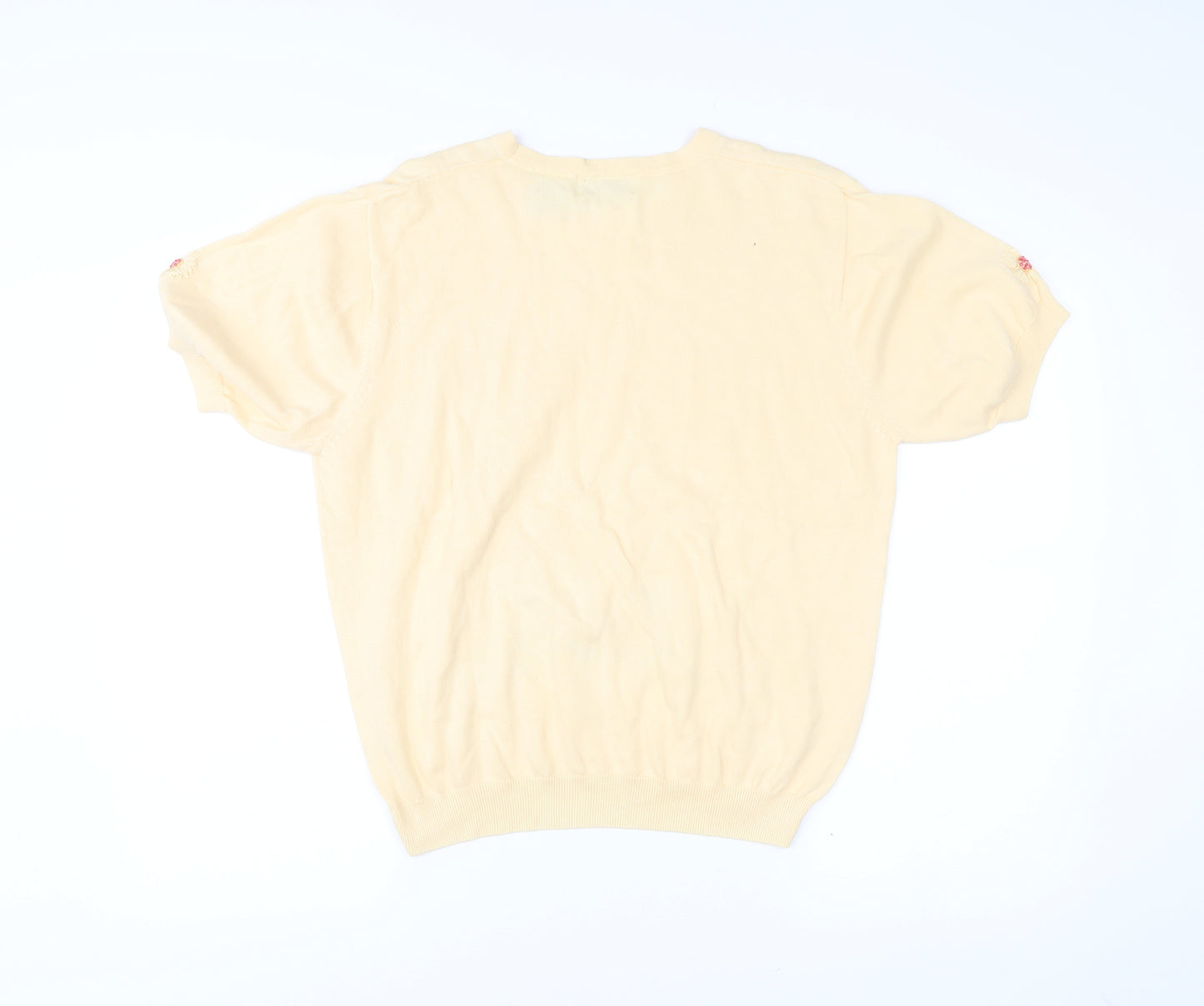 Tabi International Womens Beige L Embroidered Floral Cotton Knit T-Shirt