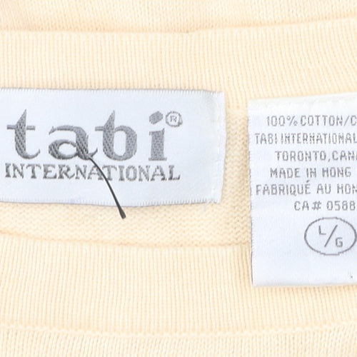 Tabi International Womens Beige L Embroidered Floral Cotton Knit T-Shirt