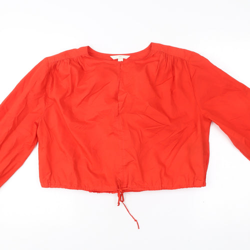 H&M Women Red Cropped Cotton Blouse Size S Balloon Sleeve