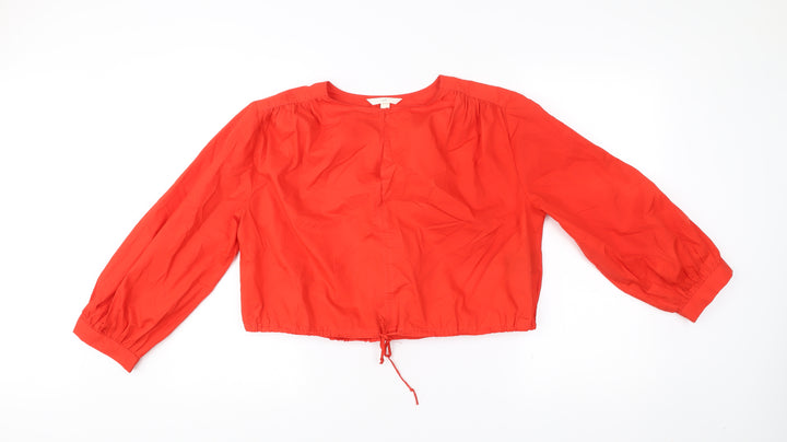 H&M Women Red Cropped Cotton Blouse Size S Balloon Sleeve