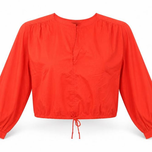 H&M Women Red Cropped Cotton Blouse Size S Balloon Sleeve