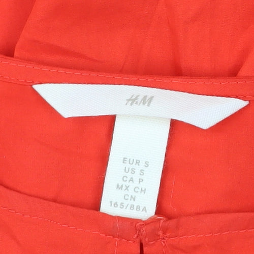 H&M Women Red Cropped Cotton Blouse Size S Balloon Sleeve