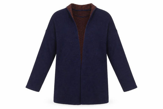Front view of Bianco & Blu Men’s Blue Wool Acrylic Cardigan M Open Knit Long Sleeve