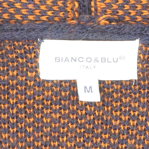 Bianco & Blu Men’s Blue Wool Acrylic Cardigan M Open Knit Long Sleeve