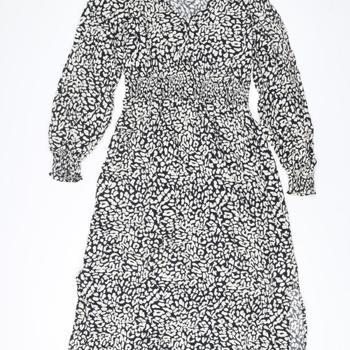 Principles Womens Black Animal Print Midi A-Line Dress Size 12