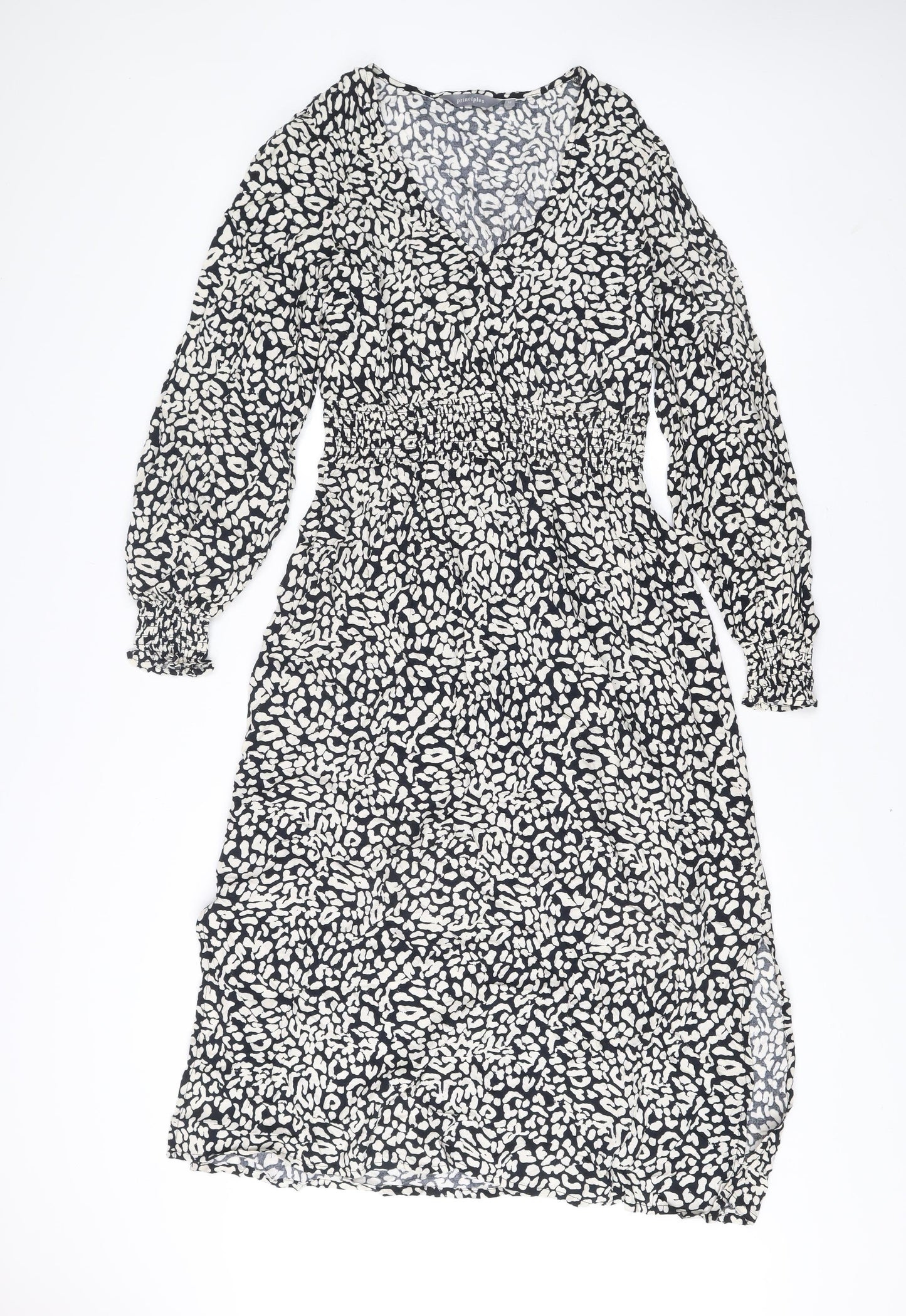 Principles Womens Black Animal Print Midi A-Line Dress Size 12