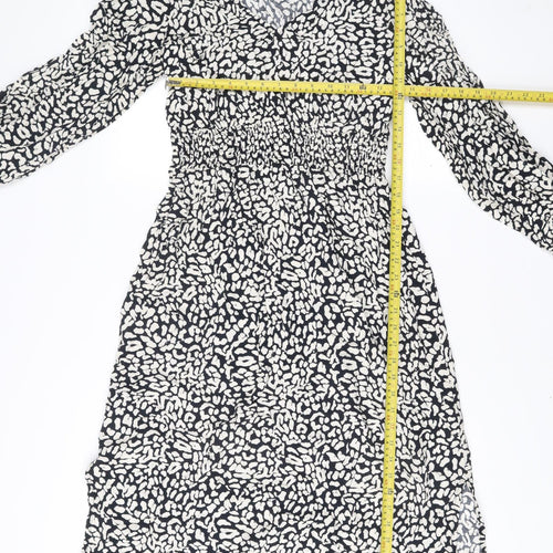 Principles Womens Black Animal Print Midi A-Line Dress Size 12