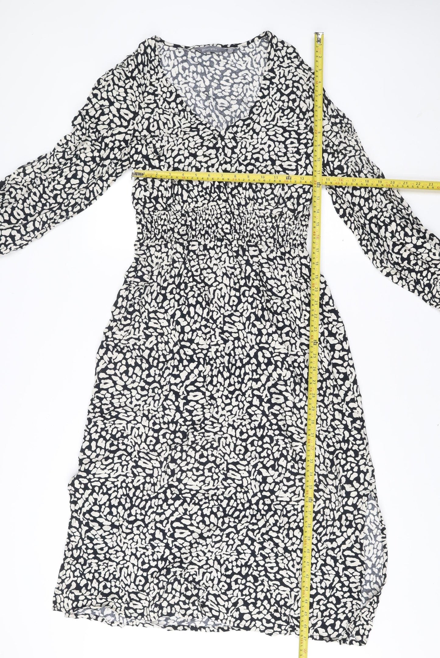 Principles Womens Black Animal Print Midi A-Line Dress Size 12