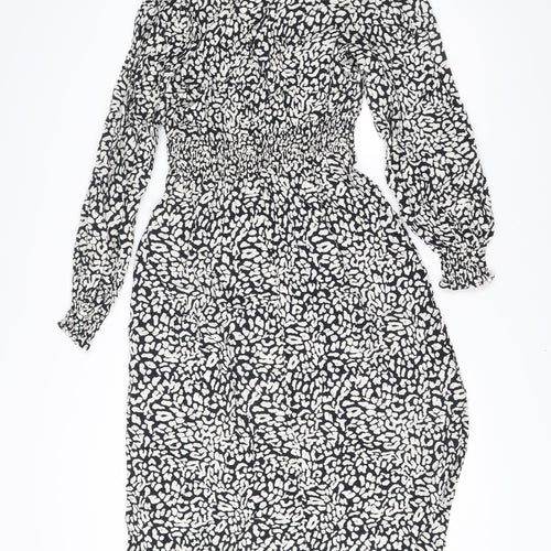 Principles Womens Black Animal Print Midi A-Line Dress Size 12
