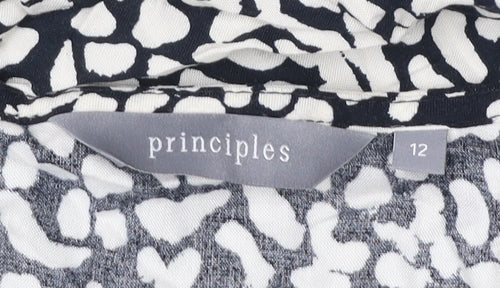 Principles Womens Black Animal Print Midi A-Line Dress Size 12
