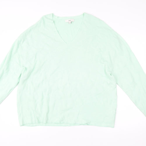 Marks and Spencer Womens Green XL V-Neck Pullover Jumper