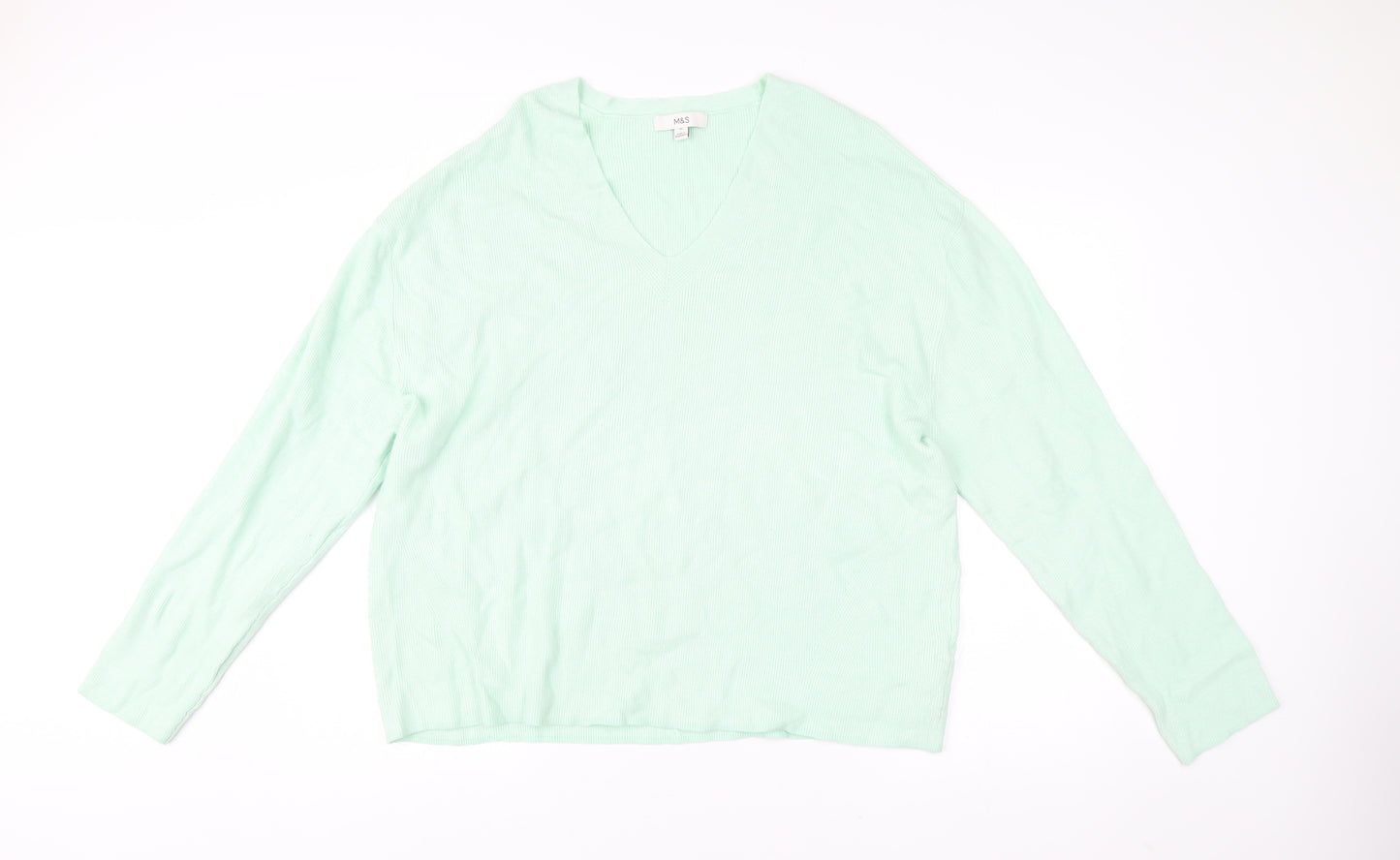 Marks and Spencer Womens Green XL V-Neck Pullover Jumper