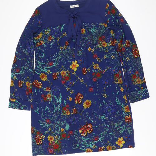 Lavand Womens Blue Floral Shift Dress XL Long Sleeve Boho Casual