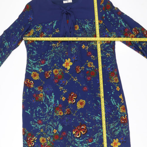 Lavand Womens Blue Floral Shift Dress XL Long Sleeve Boho Casual