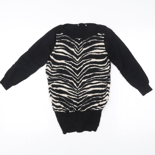 Oasis Womens Black Zebra Print Jumper XS Crew Neck Long Sleeve