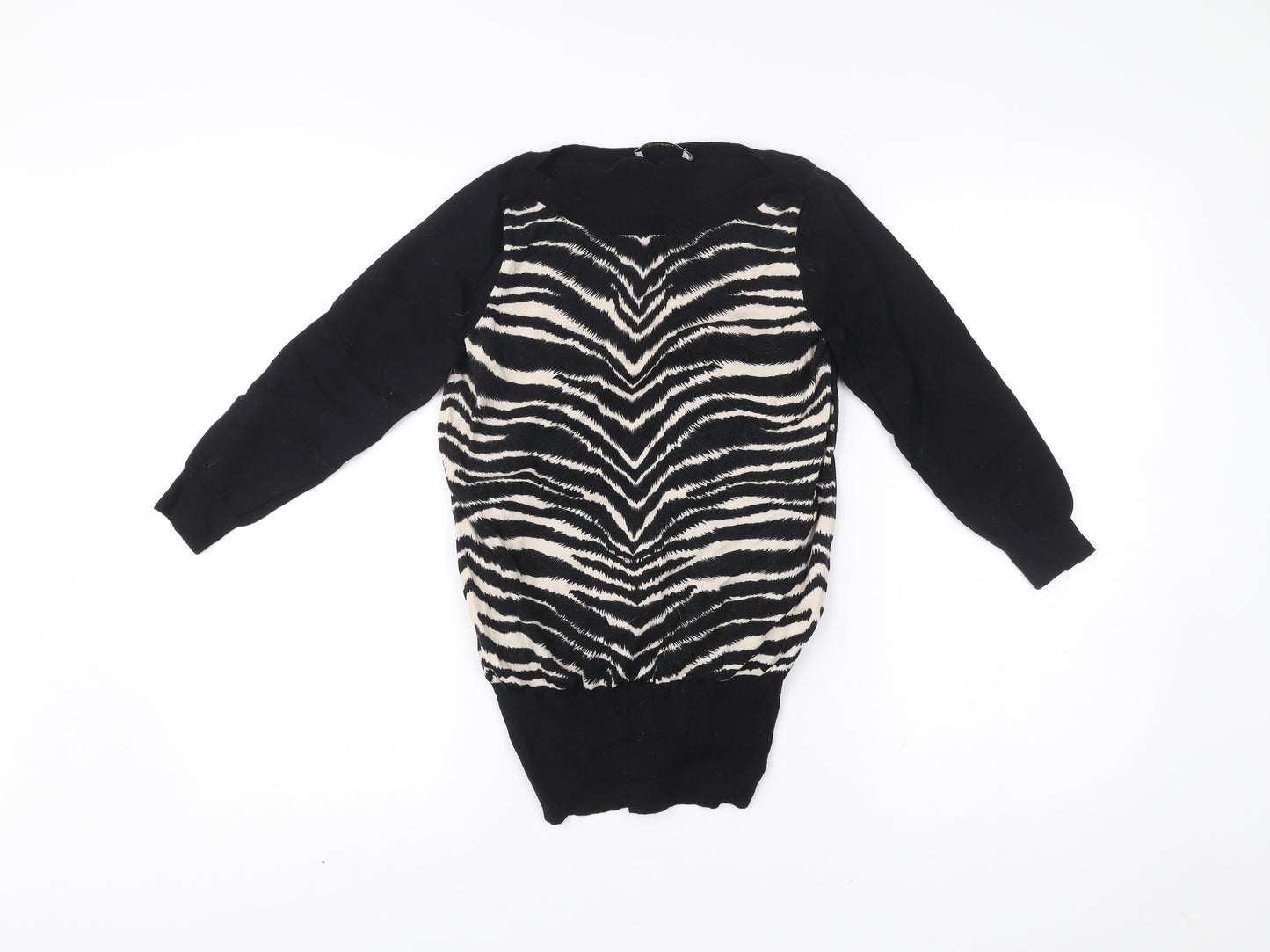 Oasis Womens Black Zebra Print Jumper XS Crew Neck Long Sleeve