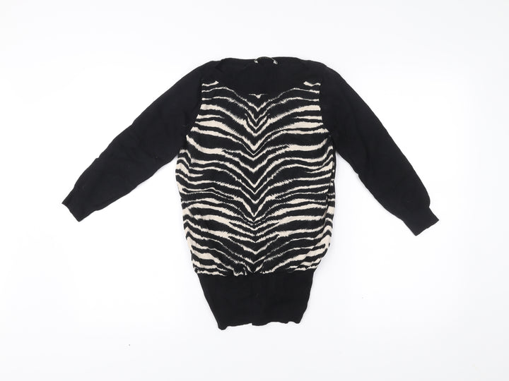 Oasis Womens Black Zebra Print Jumper XS Crew Neck Long Sleeve