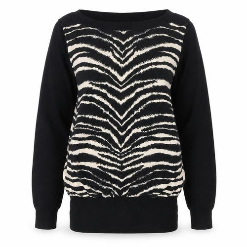 Oasis Womens Black Zebra Print Jumper XS Crew Neck Long Sleeve