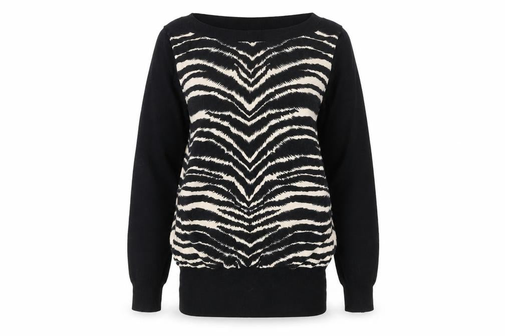 Oasis Womens Black Zebra Print Jumper XS Crew Neck Long Sleeve