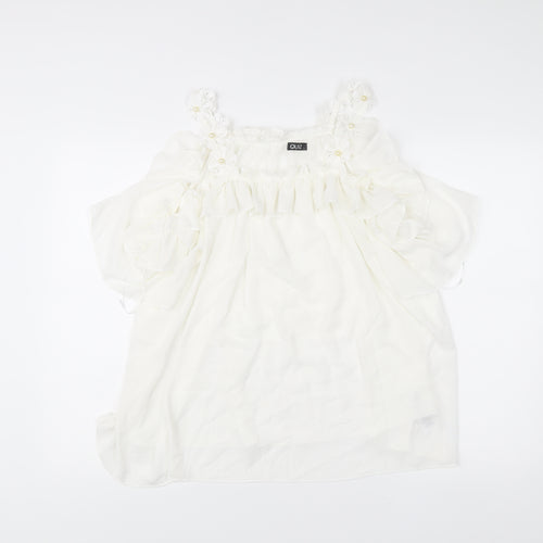 Quiz Women’s White Chiffon Tunic Blouse Size M Party Ruffle Strappy