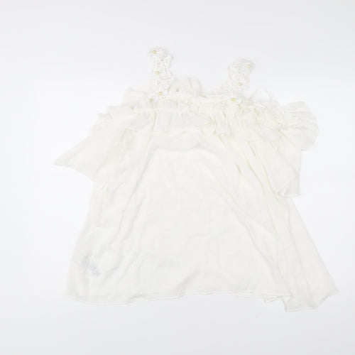 Quiz Women’s White Chiffon Tunic Blouse Size M Party Ruffle Strappy
