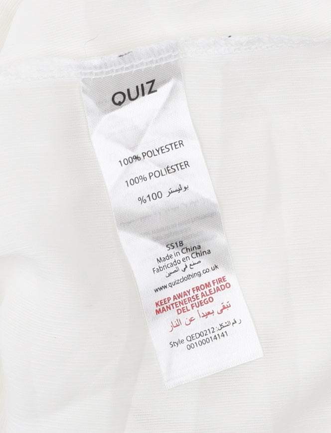 Quiz Women’s White Chiffon Tunic Blouse Size M Party Ruffle Strappy