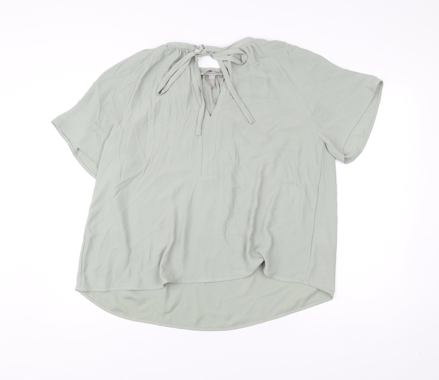 H&M Women’s Green Blouse Size 12 Short Sleeve Tunic Style