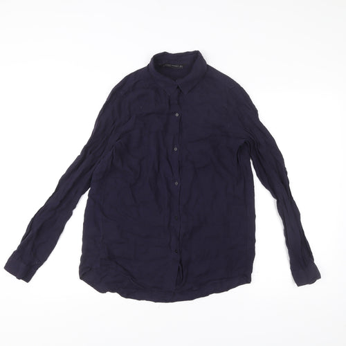 Zara Woman Women's Blue Button-Up Shirt Size S Long Sleeve