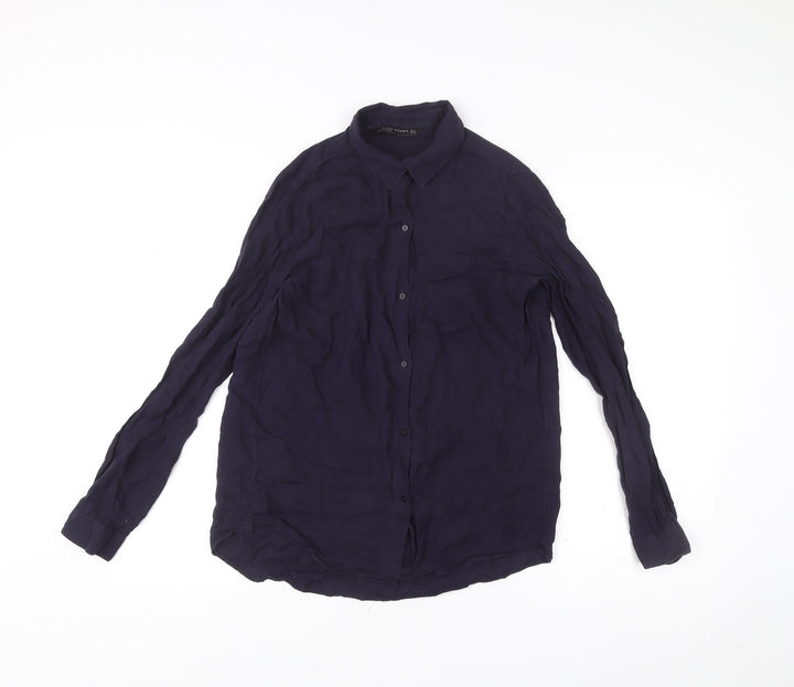 Zara Woman Women's Blue Button-Up Shirt Size S Long Sleeve