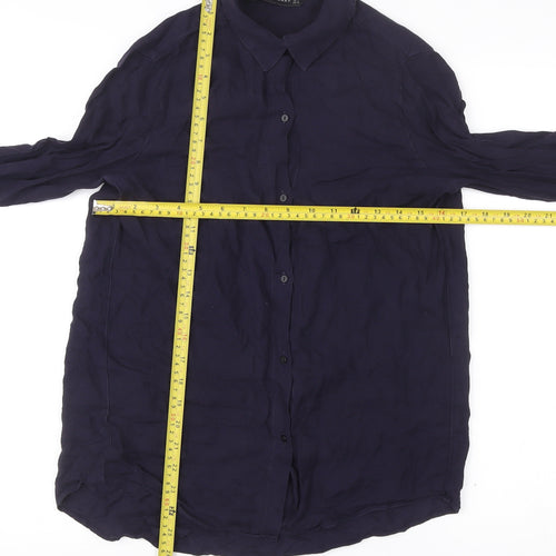 Zara Woman Women's Blue Button-Up Shirt Size S Long Sleeve